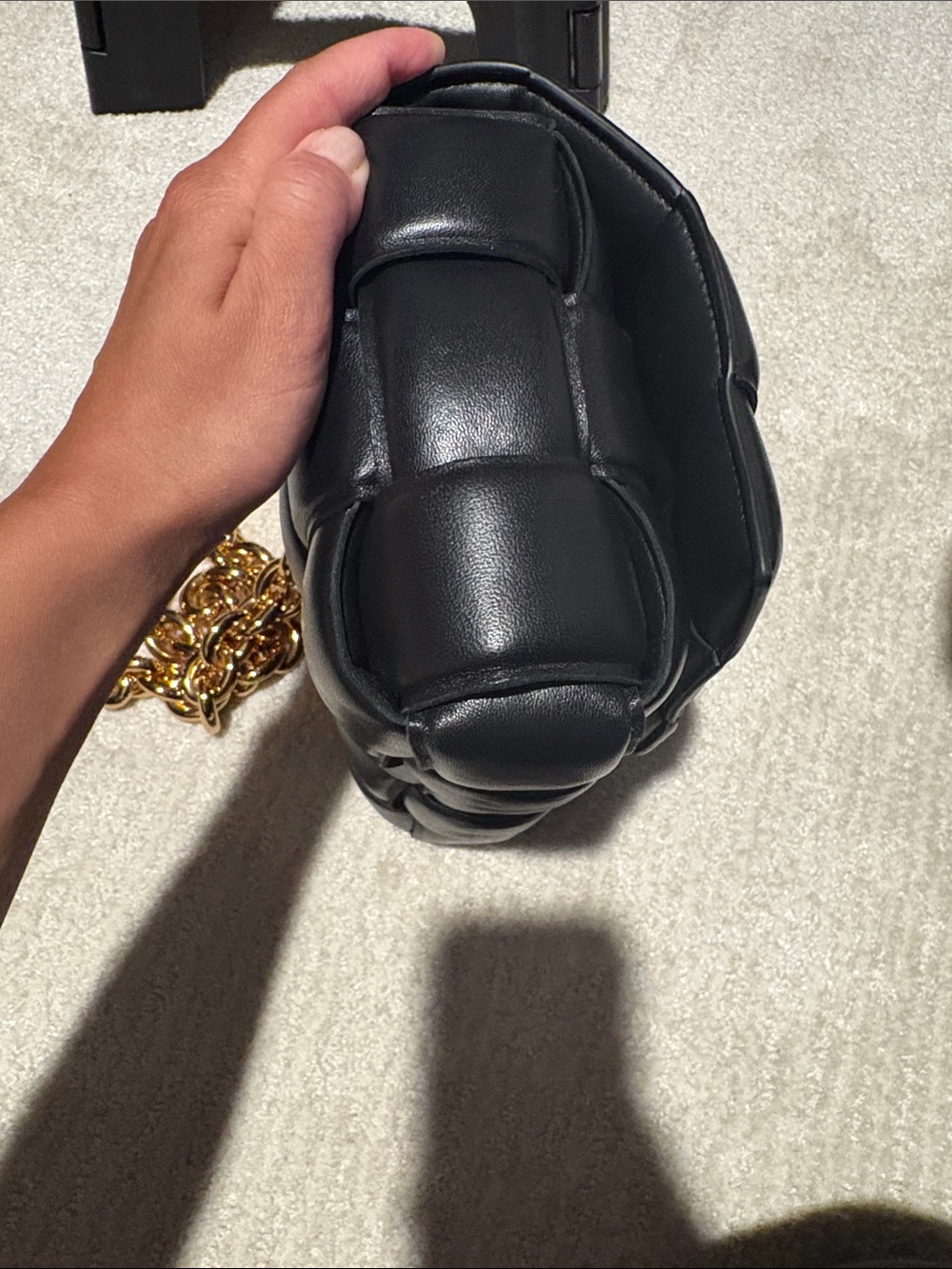 Bottega Veneta Black Padded Shoulder Bag with Gold Chain Strap - Picture 7 of 8